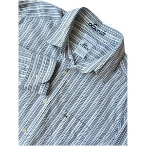 Lacoste Shirt Mens 40 Black Gray Stripe Cotton Long Sleeve Modern Fit Crocodile